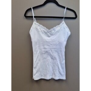 Aeropostale Women's LG BuiltIn Bra Lace Trim Cami Tank White Ribbed Y2K coquette